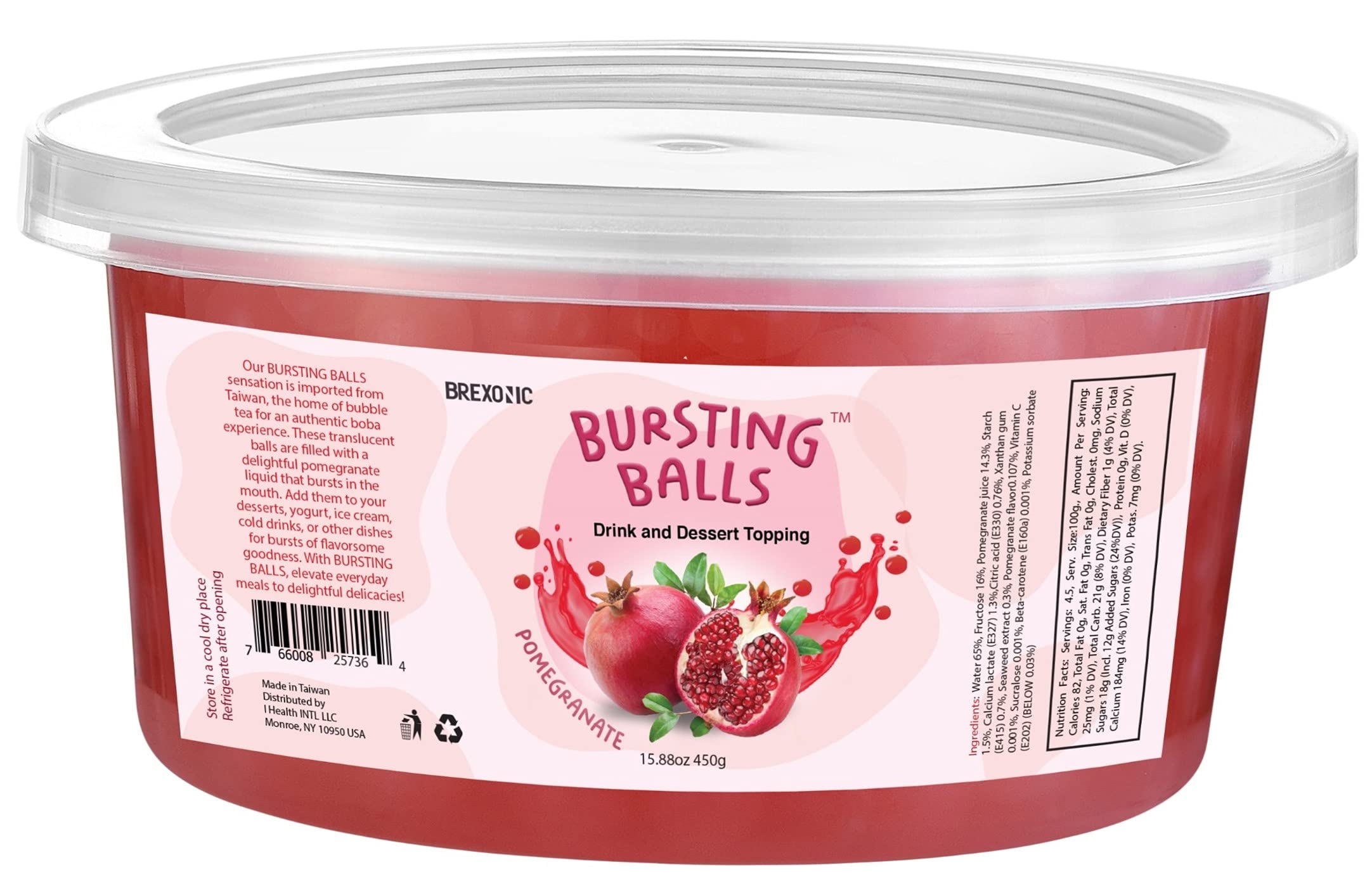 BREXONIC Boba Pearls, Pomegranate Popping Bursting Boba, Tapioca Pearls For Bubble Tea (Pomegranate, 1 LB 1 Pack)