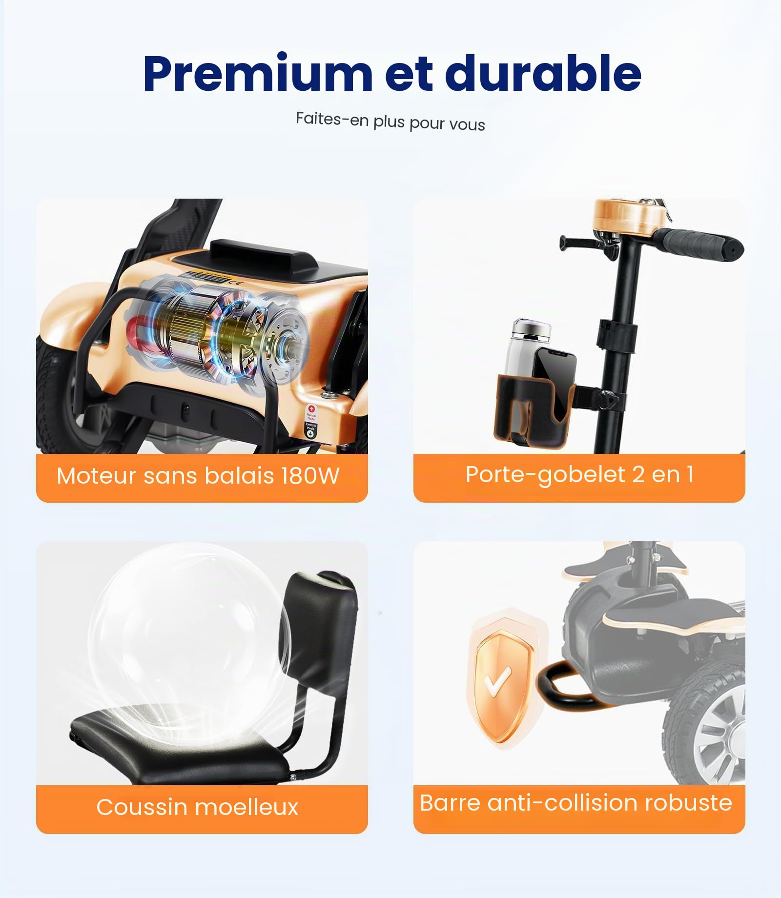 VOCIC D71 Scooter électrique Pliable et léger pour Les Personnes âgées | 21 kg fibre de carbone, avec cadre réglable en longueur jusqu'à 150 kg, pliable, certification avion 20 KM, 5 ans orange