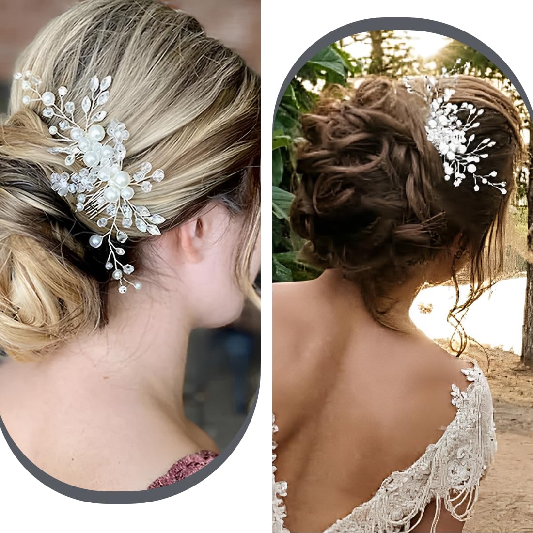 Peinetas para el Pelo de Novia con Cristal y Flor, Tocados de Pelo Boda con Perlas, Adornos Elegantes para Mujeres y Niñas, Color Plata