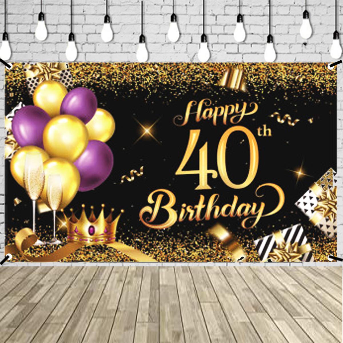 Happy 40th Birthday Backdrop Banner – Extra Large 72.8x43.3 Inch Black & Gold Fabric Sign For Party Decor & Photo Background - View #6