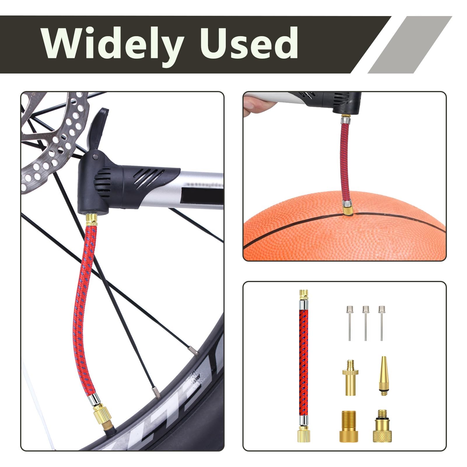 8 sztuk końcówek pompy rowerowej, uniwersalne adaptery zaworów DV/AV/SV, przedłużenie zaworu 16 cm, igła do nadmuchiwania balonów, stożkowe końcówki do nadmuchiwanych materacy, konwerter Presta