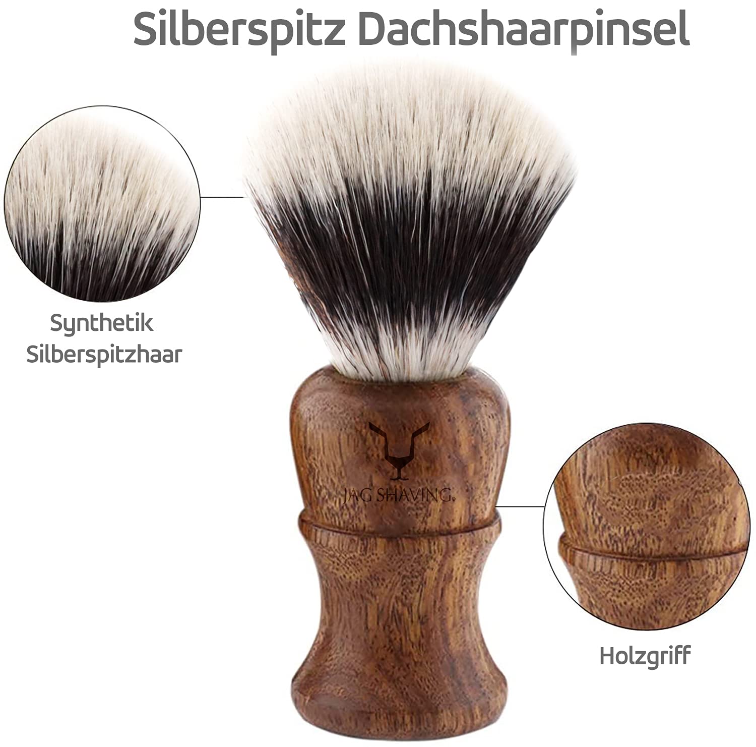 Jag Shaving zestaw do golenia – zrównoważony, 4-częściowy zestaw do golenia z drewna – syntetyczny pędzel do golenia ze srebrnymi końcówkami – podwójna krawędź ostrza do golenia – stojak do golenia – skórzana torba na maszynki do golenia