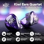 Linsoul Kiwi Ears Quartet 2DD+2BA Moniteur In-Ear hybride, HiFi Ecouteurs avec shell en résine artisanale, amovibles OFC plaqués argent IEM Câble pour Audiophile Musician DJ Studio Gaming (Purple, Quartet)