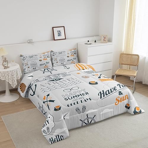 Miniatura 2 de Juego de edredón de ancla náutica, edredón acolchado con temática del océano costero para niños, niñas, adolescentes, adultos, dormitorio, brújula