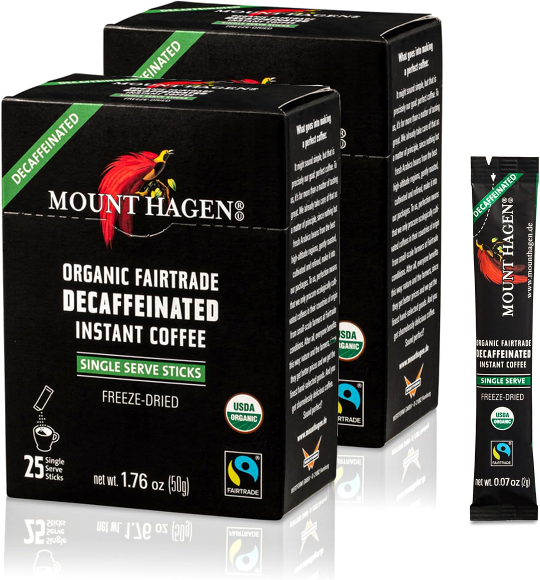 25 Count Single Serve Instant Decaf Coffee Packets - 2 Pack | Decaffeinated Organic Medium Roast Arabica Beans | Eco-friendly, Fair-Trade [2 x 25 sticks/1.76oz/50g]