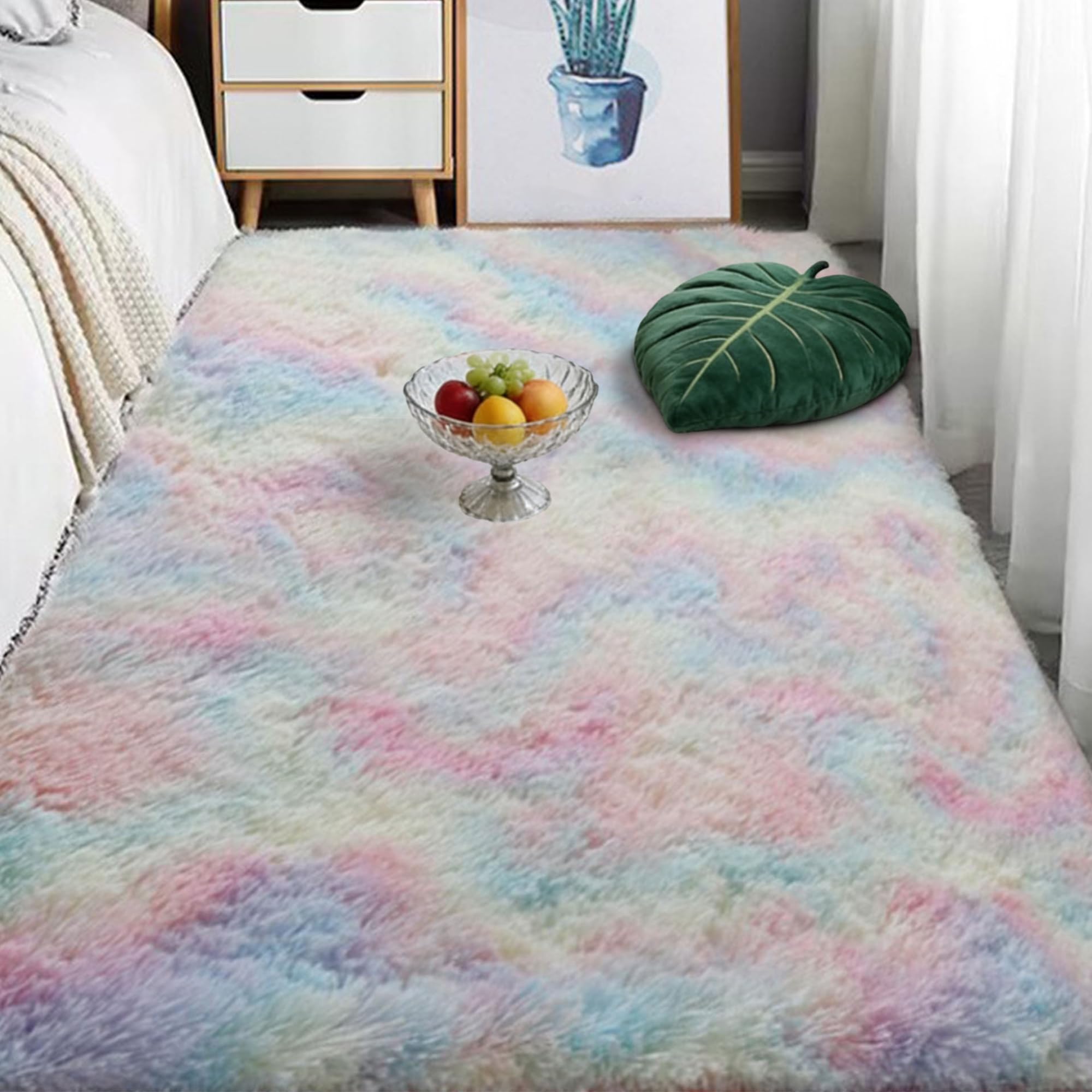 Tapis pelucheux multicolore 60x100 de style moderne antidérapant