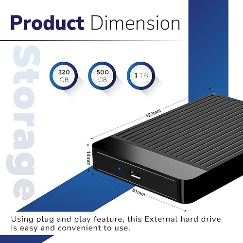 Miniatura 5 de Disco duro externo de 1 TB, disco duro portátil USB 3.1 Tipo-C, almacenamiento de respaldo ultradelgado de 2.5 pulgadas para PC, laptop, tableta y