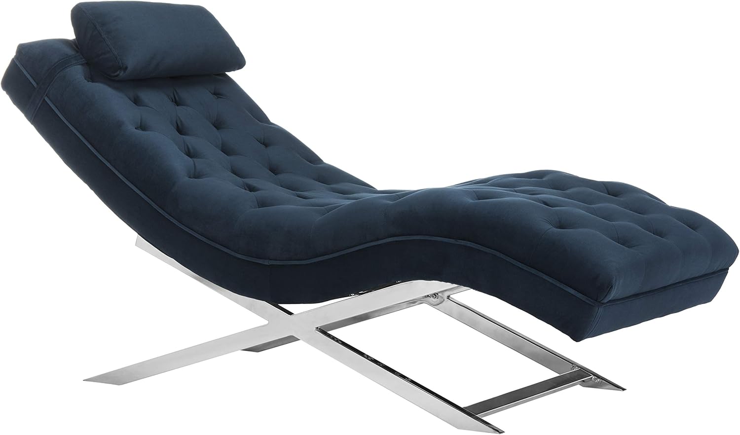 Safavieh Home Collection Monroe Navy Velvet and Chrome Chaise with Headrest Pillow : Everything Else