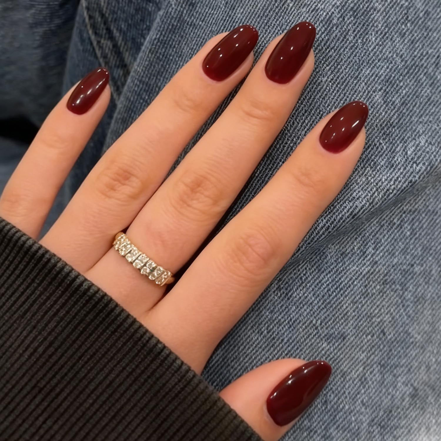 Modelones Dark Red Fall Press on Nails Short Almond, Burgundy Fake Nails | 32Pcs 16 Sizes Halloween Nails Press Ons Reusable Nail Kit Nail Glue Adhesive Tabs Mini Nail File Nails tips Gifts for Women