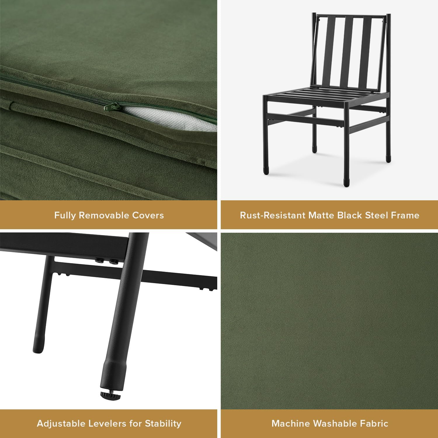 mopio Odelia Green Velvet Dining Chairs Set of 4, Modern Kitchen Chairs with Removable Velvet Cushion Covers and Black Rust-Free Metal Legs (Set of 4, Olive Green Velvet)