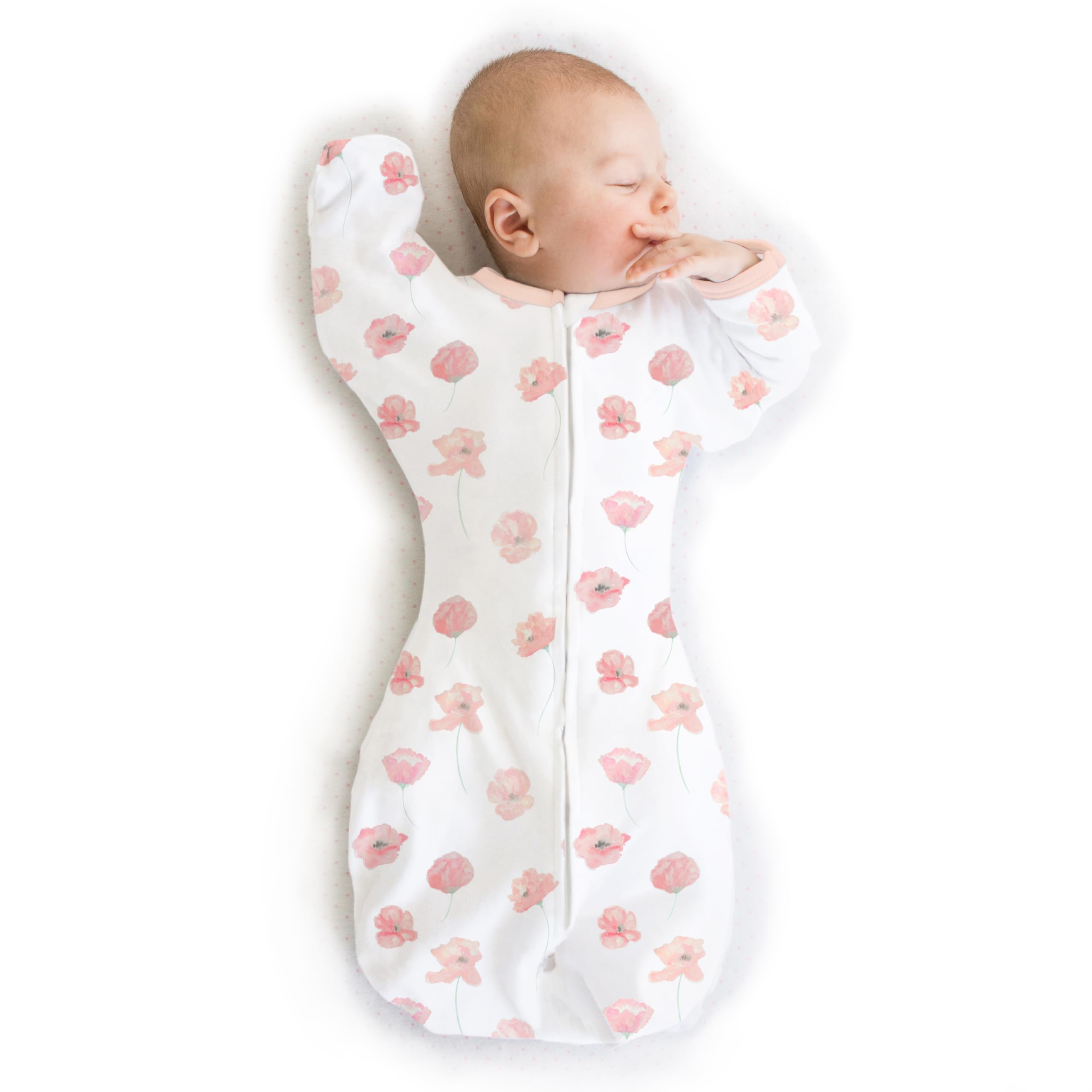 SwaddleDesigns Organic Transitional Swaddle Sack, Arms Up Swaddle with Half-Length Sleeves & Mitten Cuffs, Large, 6-9 Months, 21-24 lbs, Watercolor Peach Blush Poppies-image-19