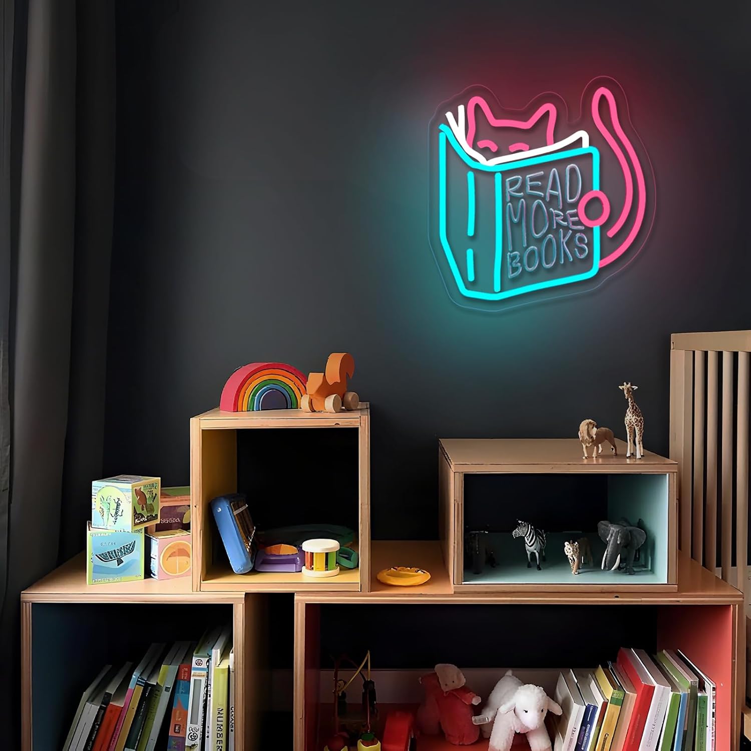 Read More Books Neon Sign Read Books and Be Kind Neon Signs for Wall Decor Cute Animal Reading USB Dimmable LED Lights for Student Suitable for Classroom Bookstore Library Museum Study Room Gift for Teen Boys Girls Christmas - Image 7