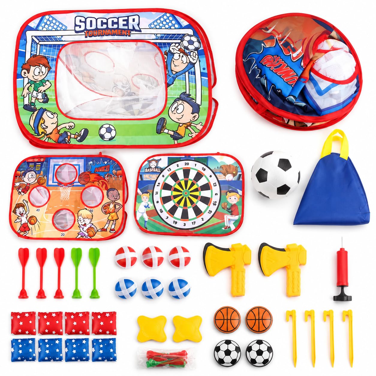 Giochi di lancio per bambini 4-6 anni, set da gioco all'aperto pieghevole, con bersaglio, calcio e palla appiccicosa, per feste e giardino