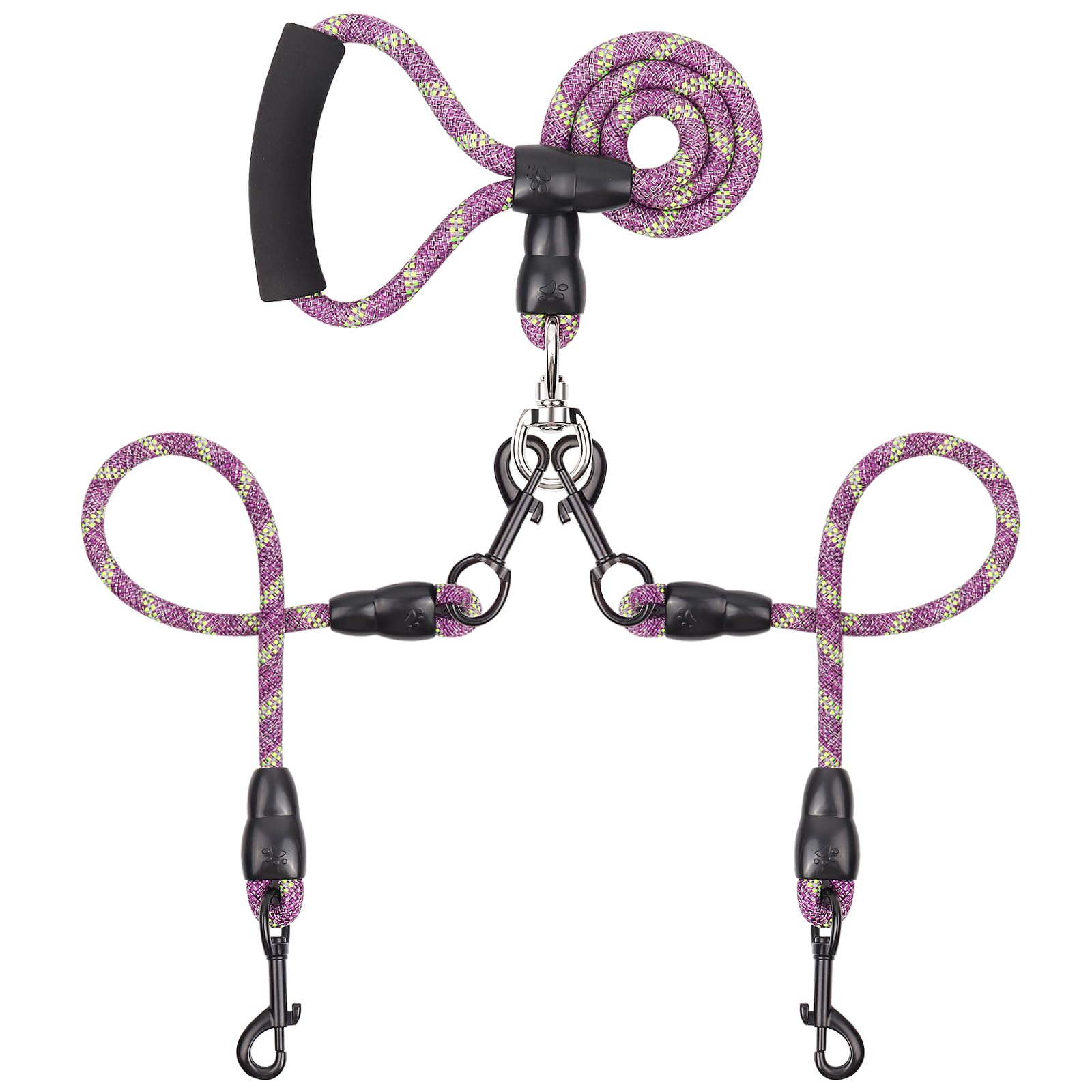 Double Dog Leash for Two Dogs - Detachable 360° Swivel, No Tangle Leash with Reflective Strips for Walking and Training Small Medium and Large Dogs, S/8-45ibs, Purple