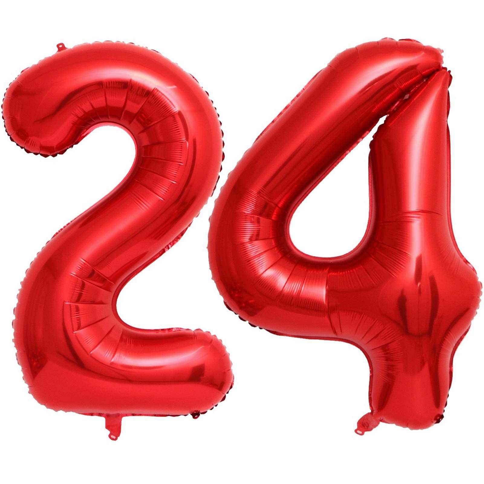 Red 24 Number Balloons, 40 Inch Giant Number 24 Balloons Foil Mylar Helium Red Number Balloons for 24th Birthday Party Supplies Anniversary Event