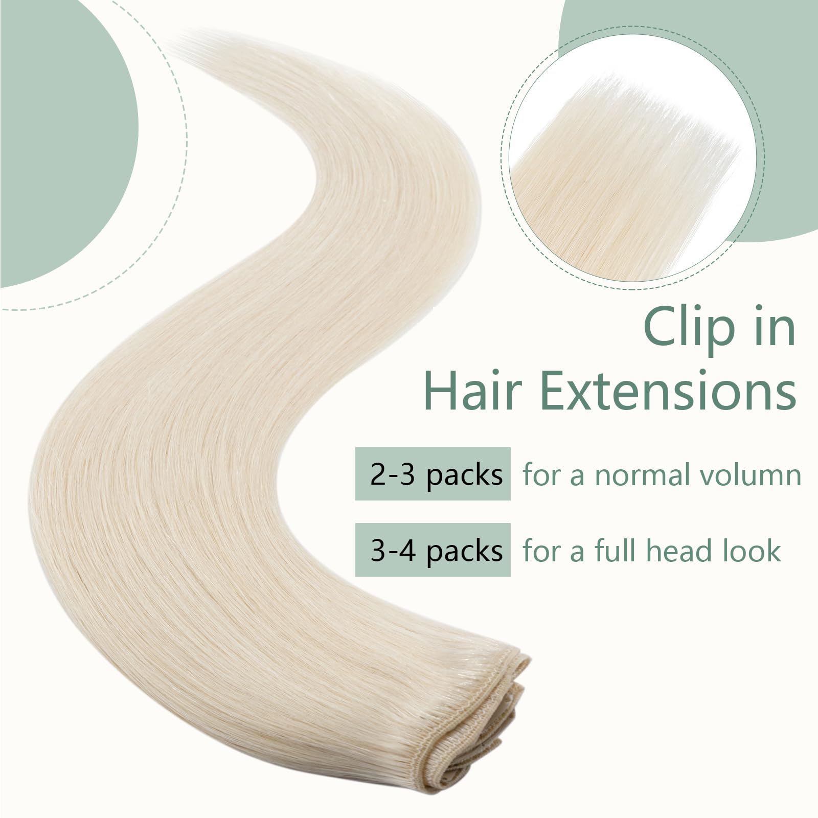 Rich Choices Clip in Hair Extensions Human Hair Bleach White 20 Inch Remy Hair Extensions Clip in, 8PCS 70g Thin Weft - Image 2