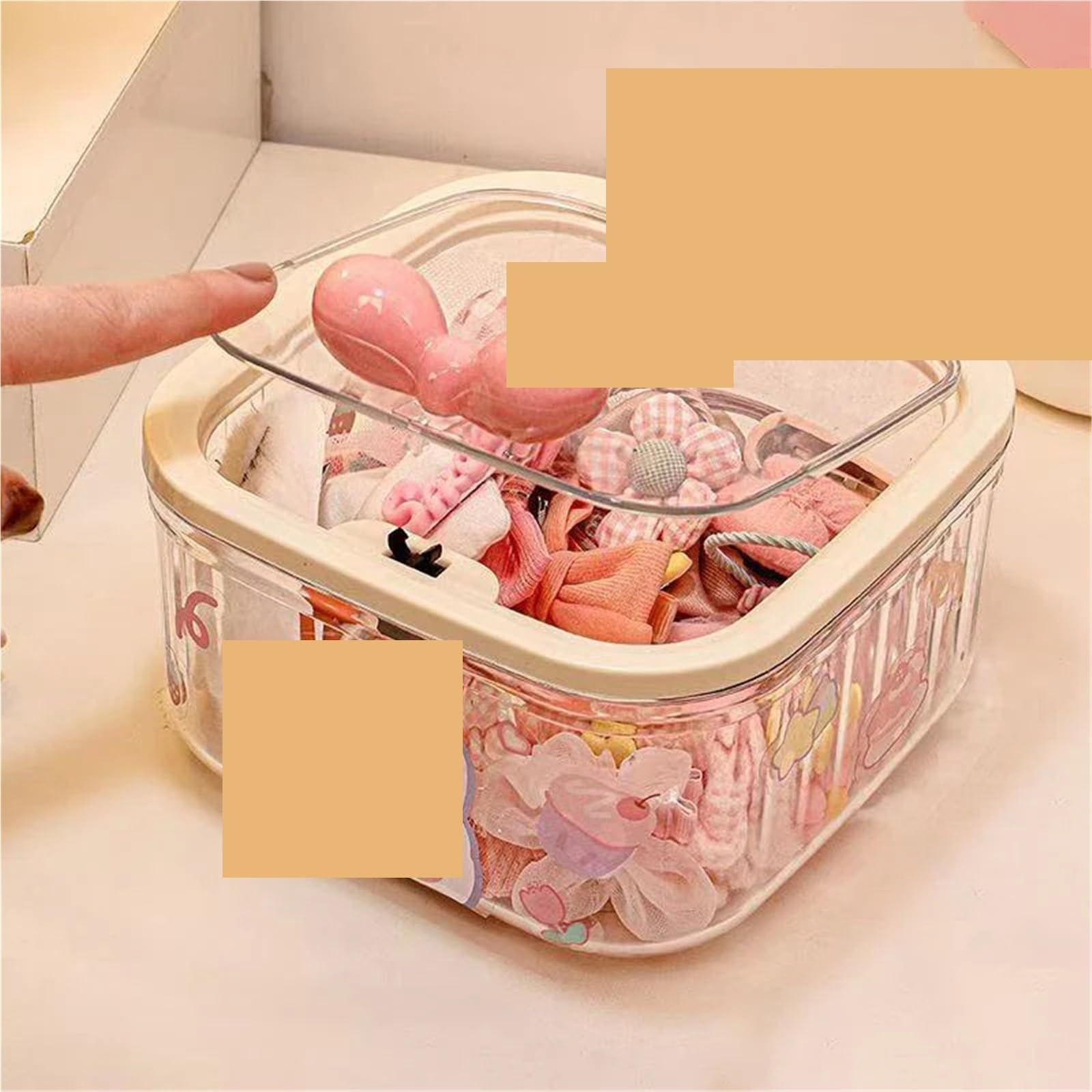 Haargummi Organizer Klare Zubehör-Organizer-Box, multifunktionale Aufbewahrung for Haargummis, Schmuck, Badezimmer, Schreibtisch mit(L)