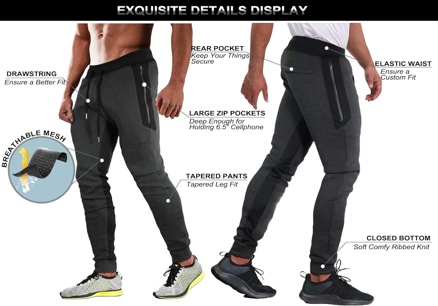 MAGCOMSEN Men's Joggers Sweatpants with 3 Zipper Pockets Regular Fit Closed Bottom Gym Workout Running Pants : Sports & Outdoors