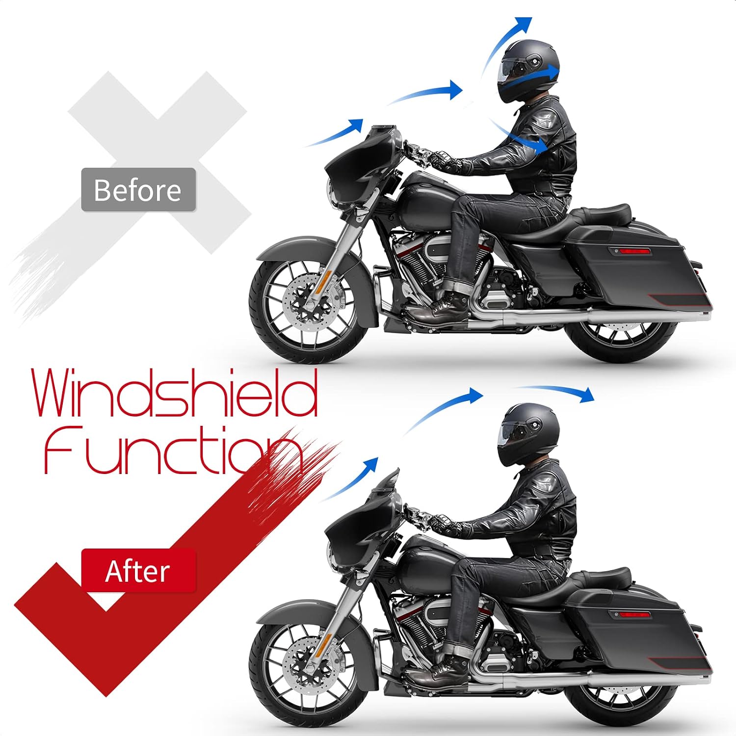 Windshield 5 inch Motorcycle Wave Windscreen Fit for 2014-2023 Harley Davidson Touring Electra Glide Street Glide FLHT FLHTC (Black)