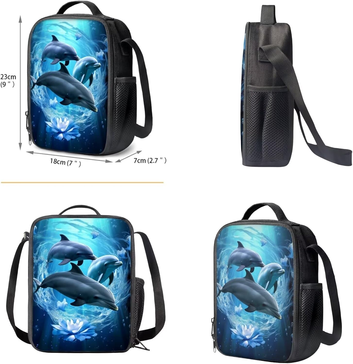 Adorable Dolphin Backpack for Kids Girls Boys School Bag Set with Lunch Box 6-8 10-12 Children School Bookbag Elementary Kindergarten Preschool Schoolbag Travel Daypack 4pcs/set