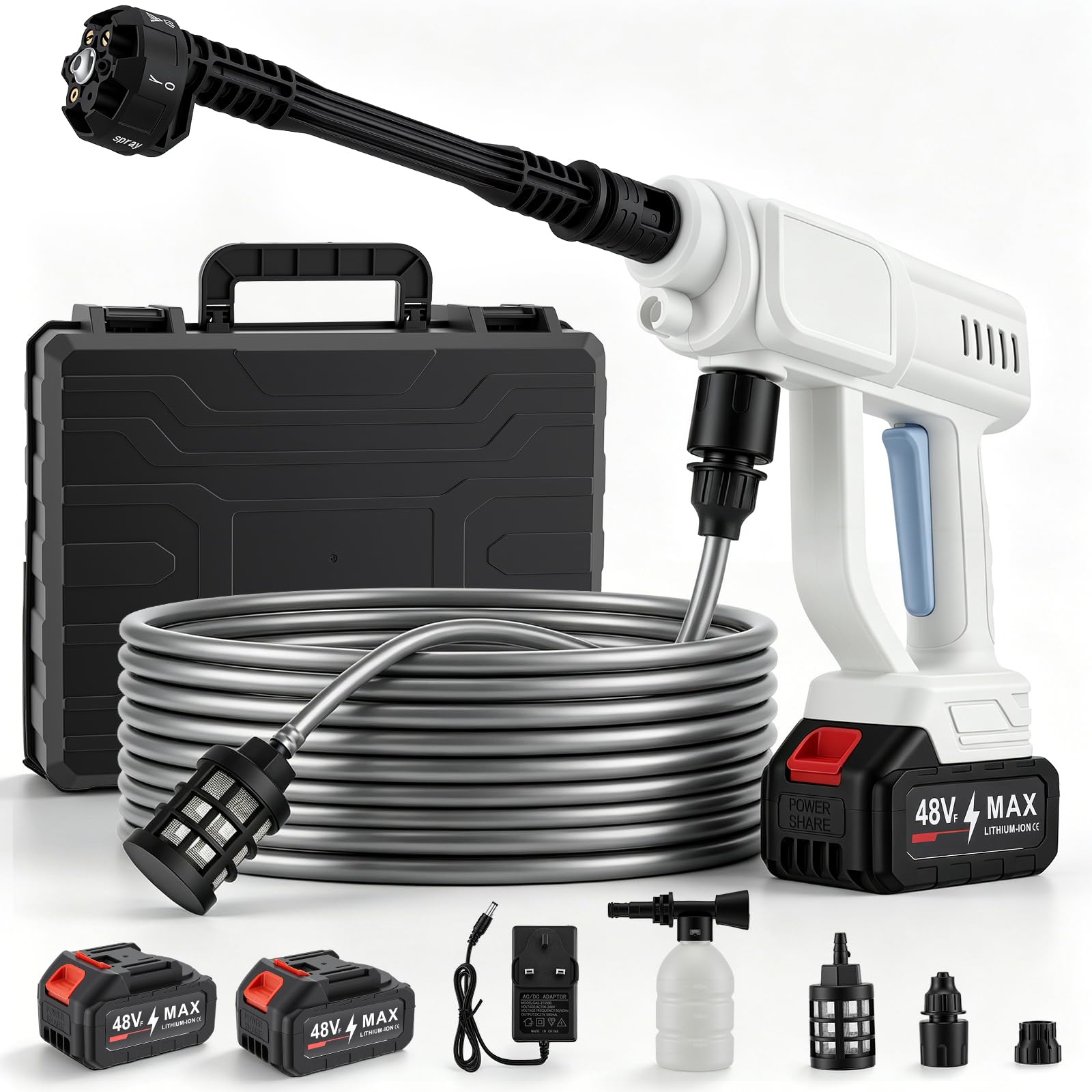 Cordless Pressure Washer, 6 in 1 Portable Power Washer with 2 Batteries & 5M Hose, No Hose Needed Battery Pressure Washer for Car Cleaning Kit, Patio, Garden, Bike