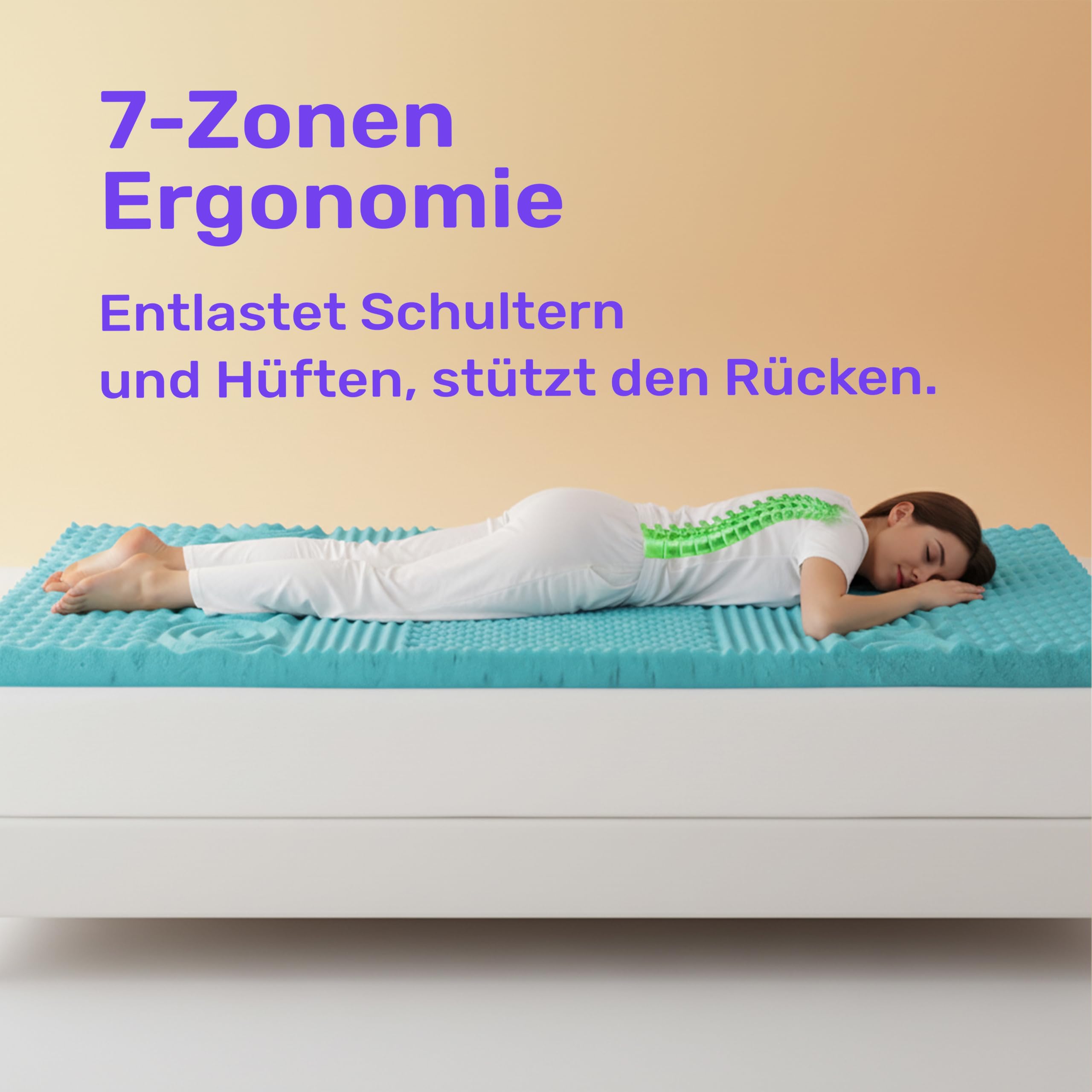 Pullman Matratzentopper 120x200 cm Komfortschaum, orthopädischer 7-Zonen Kern, ergonomisch & druckentlastend, Öko-Tex Zertifiziert, Anti-Rutsch Unterseite, Matratzen Topper mit atmungsaktivem Bezug