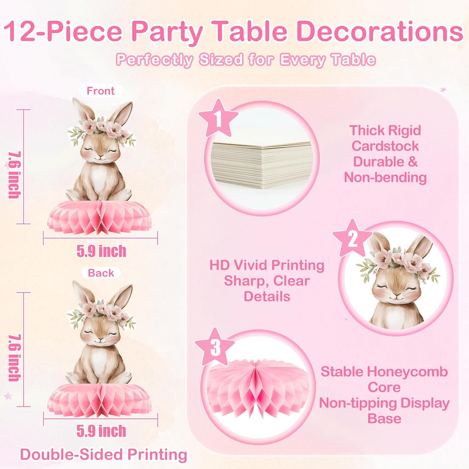 12 Pcs Girl Woodland Baby Shower Decorations - Pink Woodland Baby Shower Centerpieces for Tables - Woodland Animals Honeycomb Table Decor with Fox Deer Bunny Owl for Girl Baby Shower 1st Birthday thumbnail