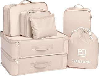 TianZong 7-piece Set Packing Cubes, Travel Bags for Luggage , Packing Organizers with Shoe Bag (Beige)