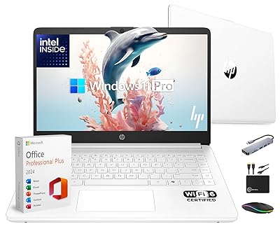 HP 14" Laptop Thin and Light for 2026 Student Business with Office Suite, Copilot AI, Intel CPU Up to 2.8GHz, 16GB RAM, 628GB Storage (128GB SSD+500GB Ext), WiFi 6, Win 11 Pro, MarxsolAccessory, White