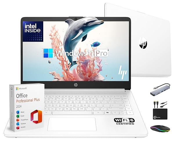 HP 14" Laptop Thin and Light for 2026 Student Business with Office Suite, Copilot AI, Intel CPU Up to 2.8GHz, 16GB RAM, 628GB Storage (128GB SSD+500GB Ext), WiFi 6, Win 11 Pro, MarxsolAccessory, White