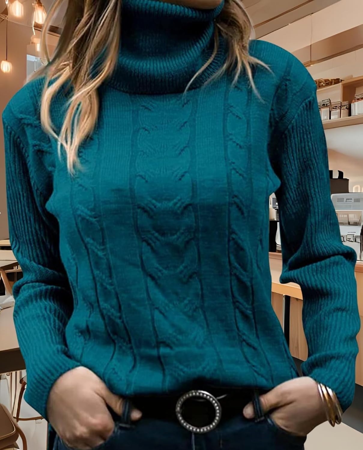 Women's Retro High Neck Pullover Sweater Long Sleeve Casual Warm Top for Vacation and Daily Wear - Image 4