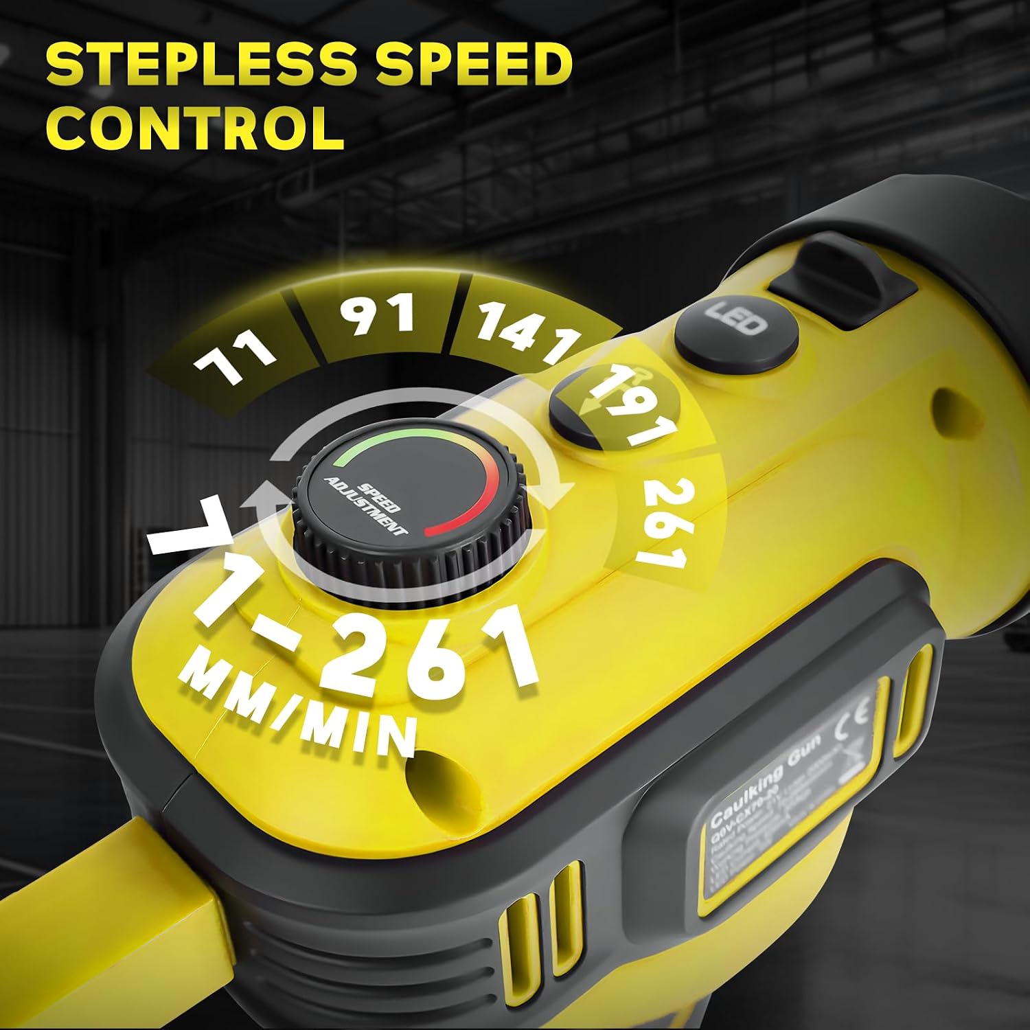 Cordless Caulking Gun for Dewalt 20V Battery, Electric Caulk Adhesive Gun with 450lm LED Light, Stepless Speed, 280KG Thrust Drip-free Caulk Gun,10oz/300ml Caulking Tool for Filling,Sealing(Tool Only)