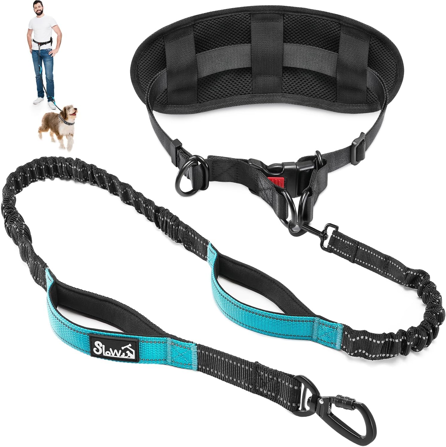 SlowTon Hands Free Dog Leash – with Removable Zipper Pouch, Shock Absorbing Bungee, Dual Handle & Reflective Stitches, Wide Padded Adjustable Waist Leash for Dogs Walking Running (L, for 1 Dog)
