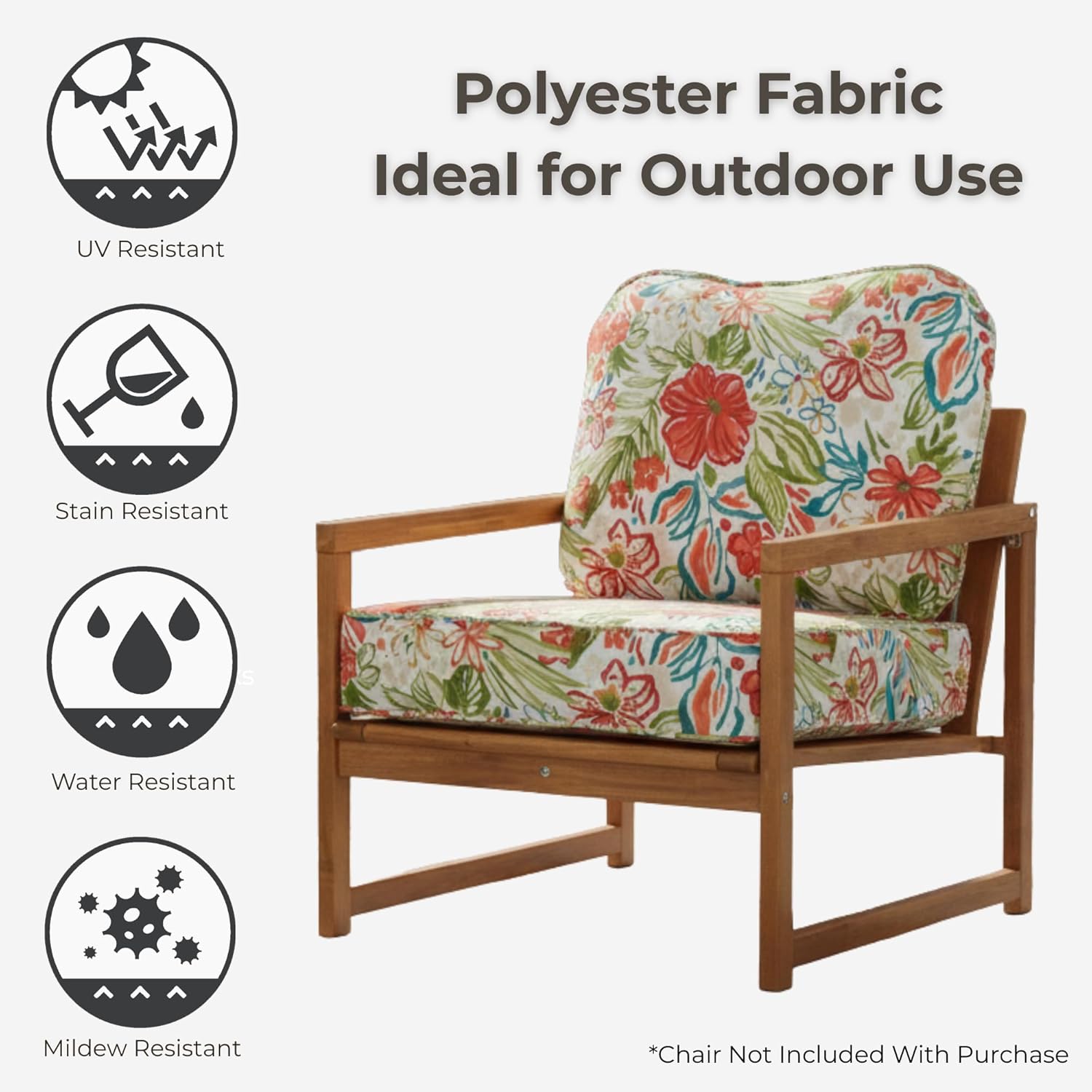 Outdoor Deep Seat Cushion Set 24x24 Seat + 28x22 Back – Plush Fiber Fill Seat, Patio Lounge Replacement Cushion, Corded Trim, Durable Polyester Fabric with Ties, Breeze Floral