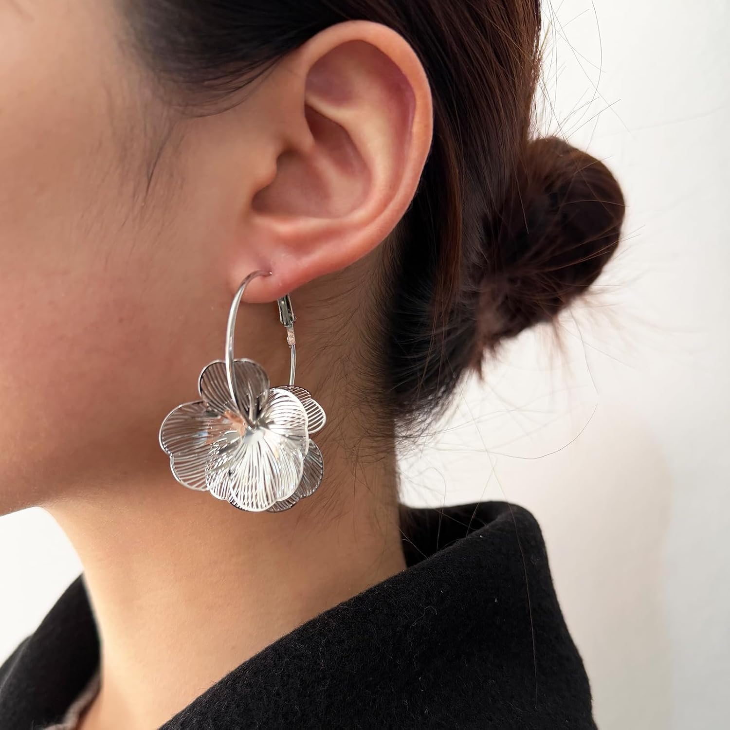 Gold Flower Earrings 14K Gold Plated Floral Statement Dangle Earrings Trendy