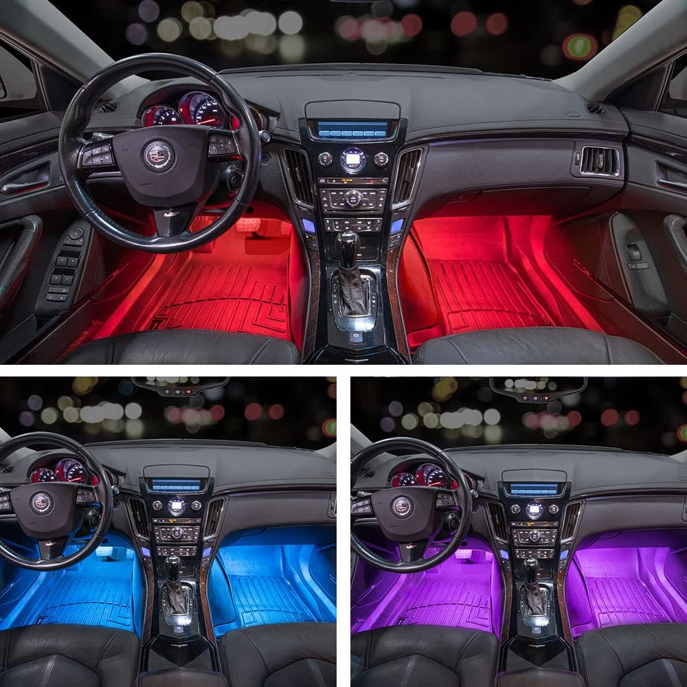 LEDGlow 4pc Multi-Color LED Interior Footwell Underdash Neon Light Kit for Cars & Trucks - 7 Solid Colors - 7 Patterns - Music Mode - Auto Illumination - Universal - Includes Cigarette Power Adapter