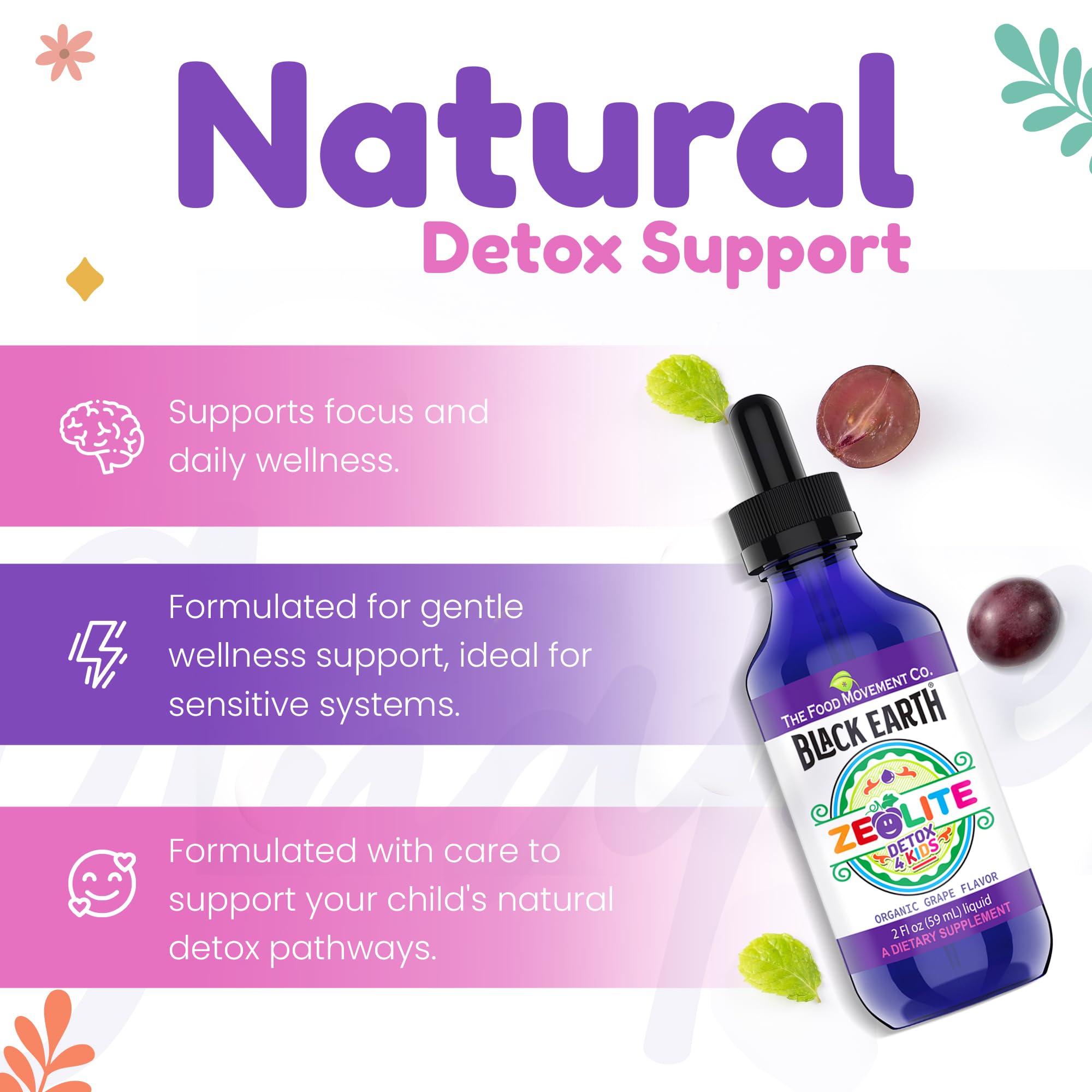The Food Movement Black Earth Zeolite for Kids Drops Grape Flavor 2 fl oz — Amazon image 6