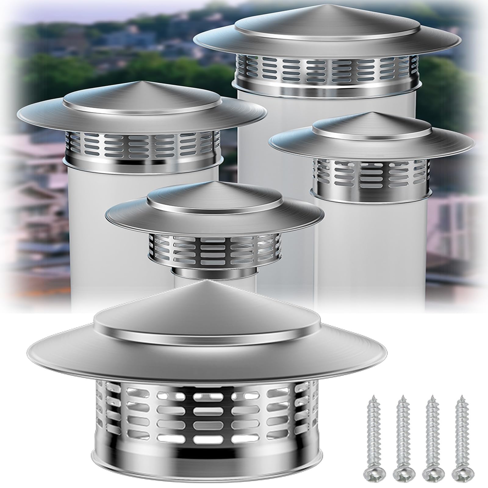 Uzamirlex One Color Chimney Spinner Cowl, Chimney Cap Cowl Stainless Steel Silver 75Mm To 300Mm For Wood Oil Stove Vent(160Mm/6.29In)