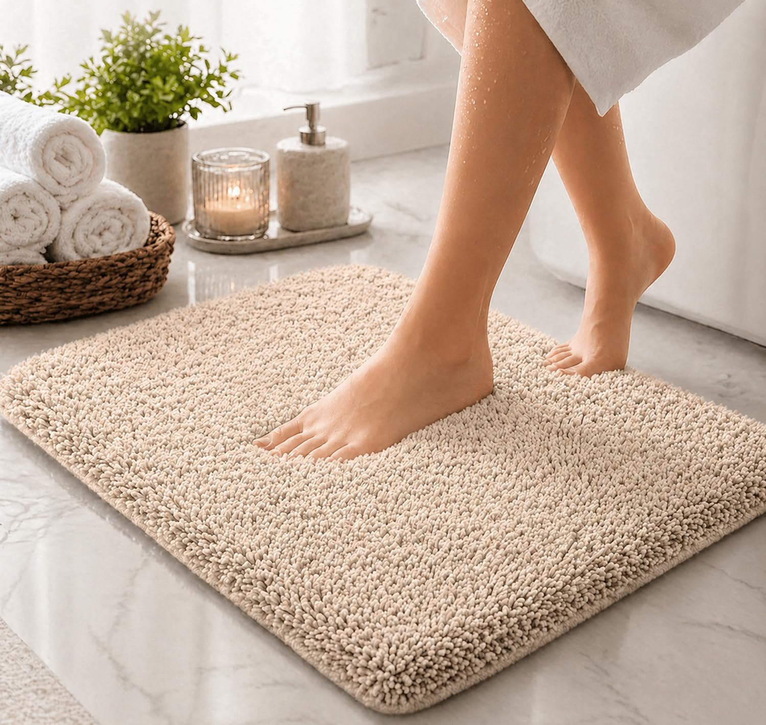 PANCA Microfibre Bath Mat 1700 GSM | Soft, Thick & Highly Absorbent Floor Rug | Non-Slip Latex Backing, Quick Dry, Washable for Bathroom, Kitchen, Bedroom & Entrance (40 x 60 cm) (Beige)-image-32