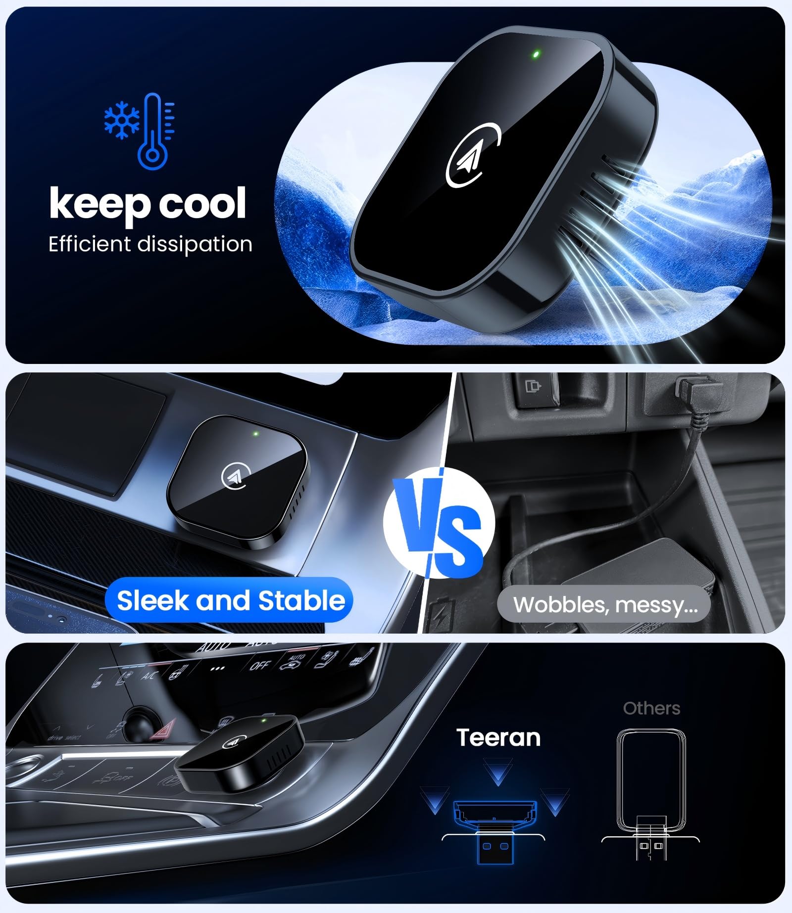 Teeran 2-in-1 Wireless CarPlay & Android Auto Adapter,Convert Wired to Wireless CarPlay Adapter,No Delay and Stable Control Mini Size with Extension Cable USB-C&Type-C,Supports 1000+ Car's（Black） — Amazon image 4