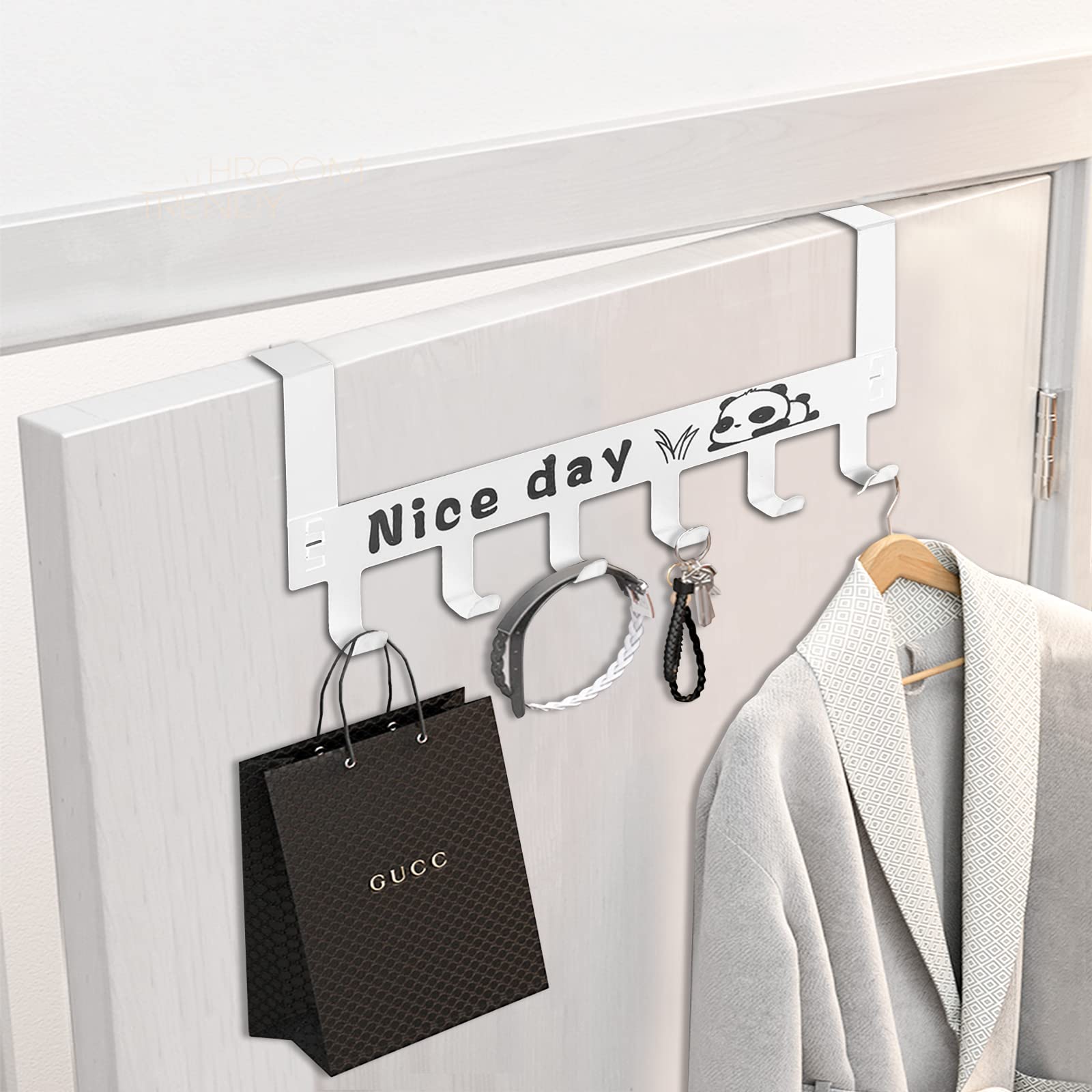 Echehi Over Door Hanger with 6 Hooks for Hanging Towels, Hats, Clothes, Keys. Sturdy Door Hangers for Bedrooms Living Room, Bathroom. White