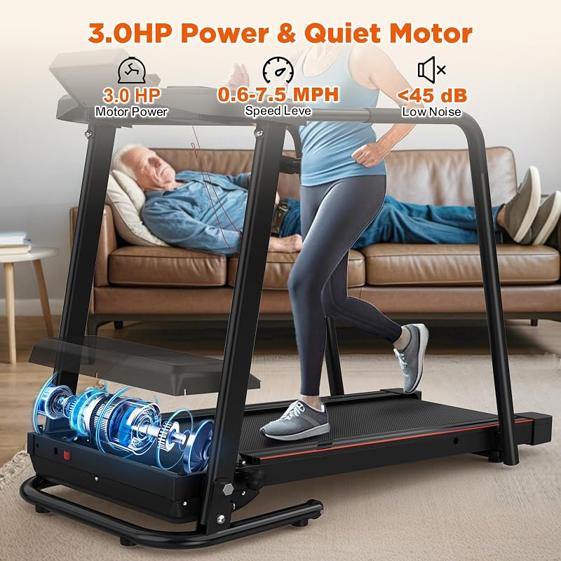 Walking Treadmill for Senior with Long Handrail Foldable Recovery Fitness Exercise Machine with Cup Holder LCD Display 300 lbs Weight Capacity for Home image 3