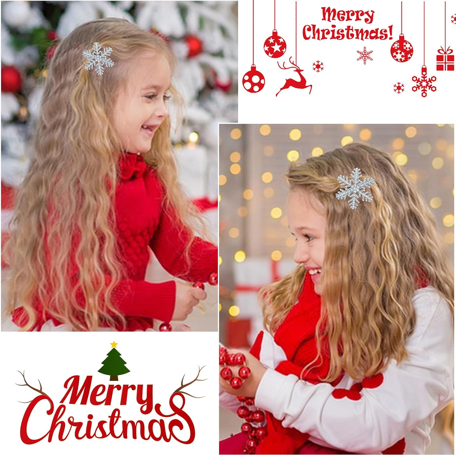 Snowflake Hair Clip Snowflake Bows for Girls Sparkle Sliver Snowflake Bow Clips Holiday Hair Accessories Alligator Clips for Girls Babies Toddlers Teens Women 2pcs