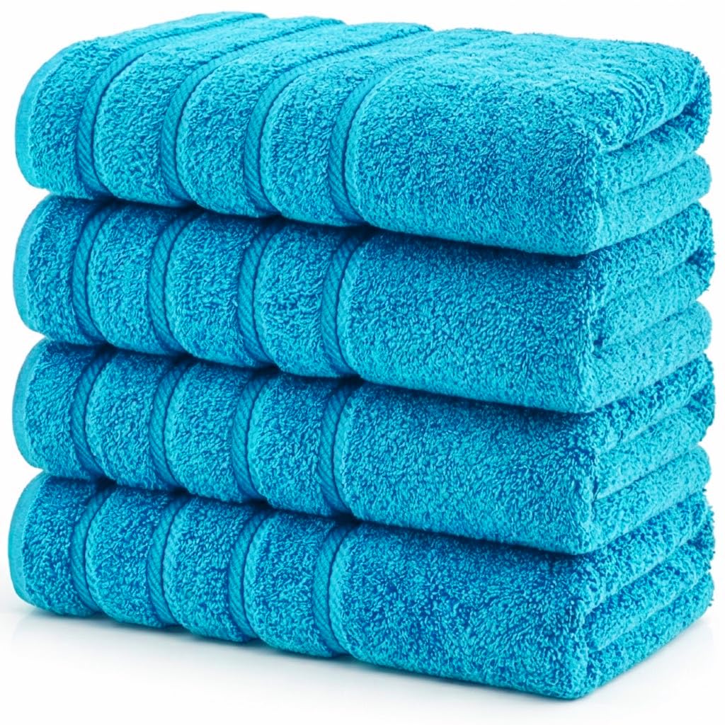 EDB Large Jumbo Bath Towel Sheets Set of 4 Super Soft 100% Cotton 75 x 150 cm Highly Absorbent Beach Towels 500-GSM (Teal/Turquoise)
