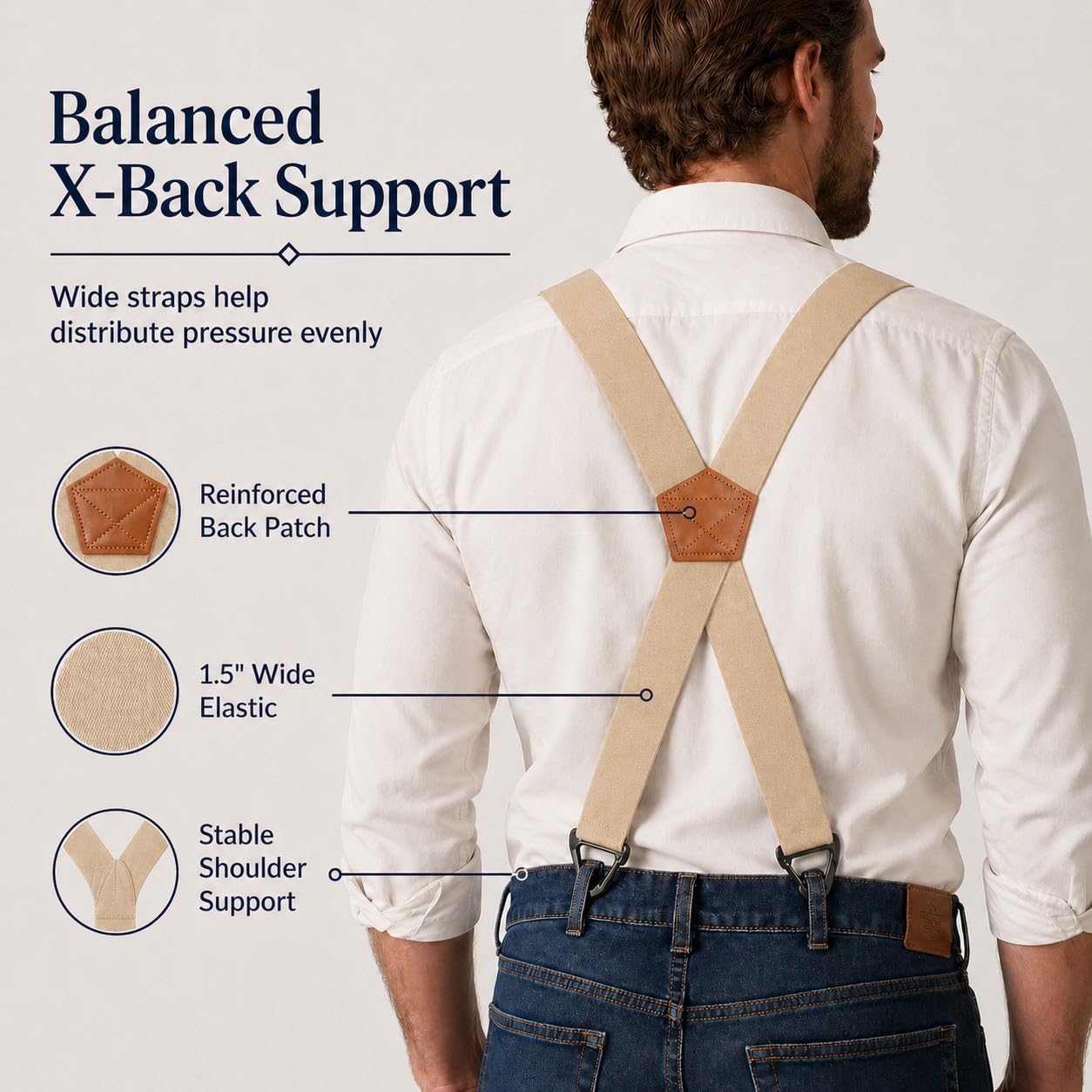 Hidden Suspenders for Men Under Clothing, 4-Hook X-Back