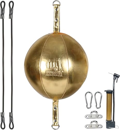 InnoLife Kit de saco de boxeo de doble extremo, kit de reflejo de golpe de velocidad con cuerdas elásticas perfecto para entrenamiento de reacción,