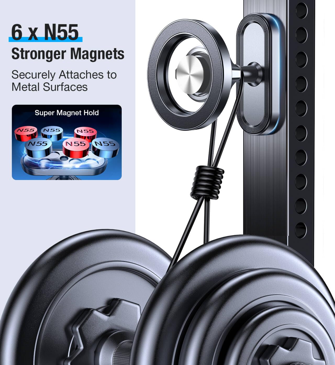 Coolpow Handyhalterung Magnet Für Fitnessstudio【starker Magnet】 mag-Safe Handyhalterung Fitness, 360 Einstellbar Tragbarer Handyhalterung Golf Ckompatibel Mit 4.7-7" Smartphones, Fitnesszubehör