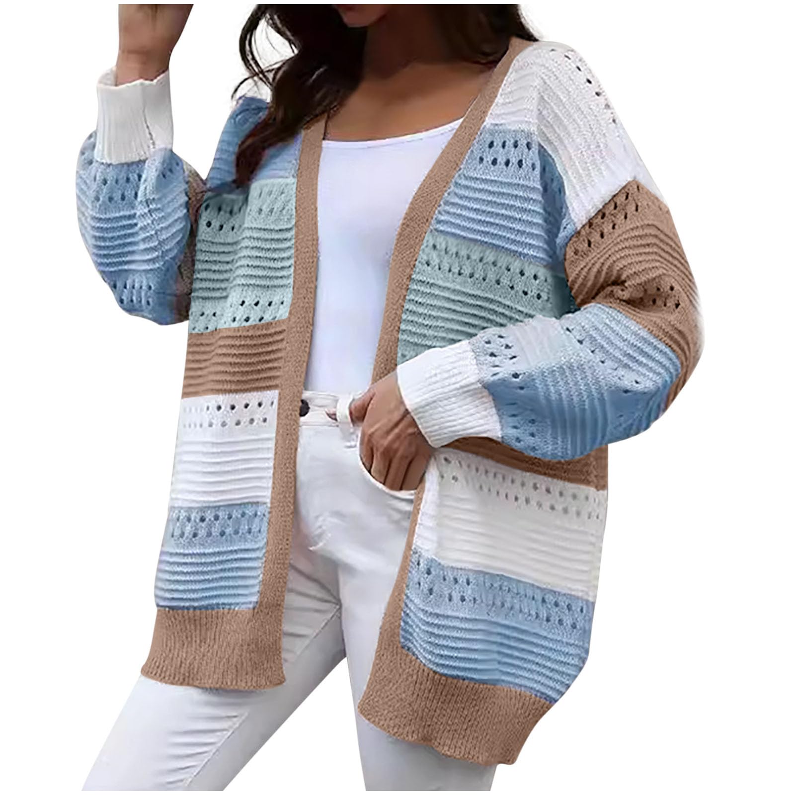 Cardigan Donna a Righe Morbido Maglione Oversize Aperto Davanti Oversize | Vestibilità ampia e confortevole, design adatto a diverse silhouette, libertà di movimento, ideale per un look rilassato