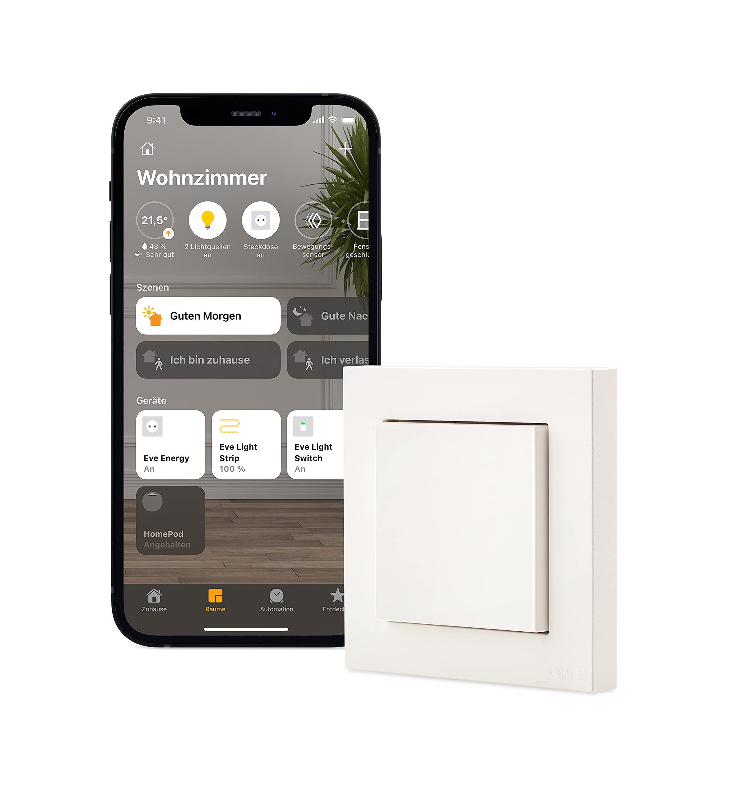 Eve Light Switch (Apple Home) – Smarter Lichtschalter | Einfach-, Wechsel- & Kreuzschaltung, 55er-Schalter, Siri & App & Zeitpläne, keine Bridge nötig, Bluetooth, Thread