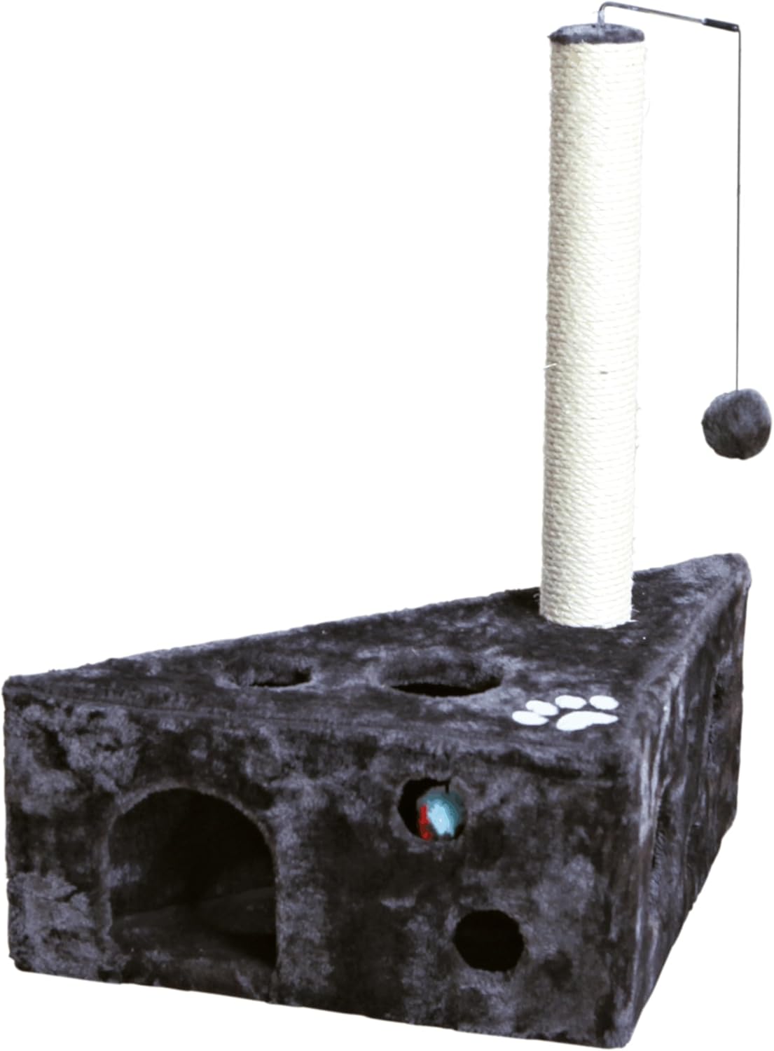 TRIXIE Murcia Cat Scratching Post 26,8 Inch - with Durable Sisal Rope and with Dangling Cat Toy and Cuddly Cat Cave - in Dark Gray